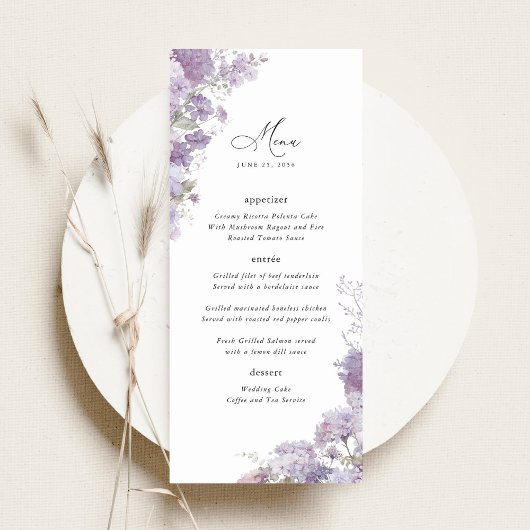 Lavender Floral Elegant Wedding Reception Dinner メニュー