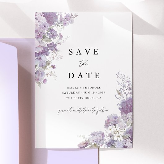 Lavender Floral Elegant Wedding Save the Dat Date セーブザデート