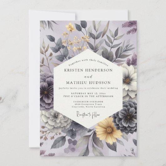 Lavender Floral Enchantment Wedding 招待状 (正面)