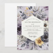 Lavender Floral Enchantment Wedding 招待状 (正面/裏面)