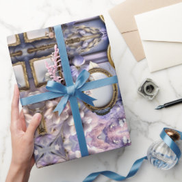 Lavender Floral Frames with Antique Gold Accents ラッピングペーパー