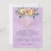 Lavender - Floral & Gold Tiara Quinceanera サンキューカード (正面)