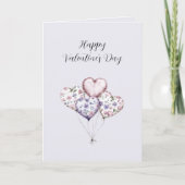 Lavender Floral Heart Balloons Valentine's Day カード (正面)