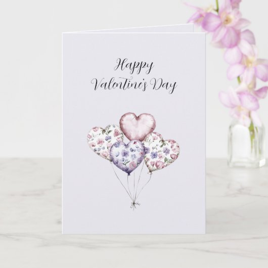 Lavender Floral Heart Balloons Valentine's Day カード (蘭)