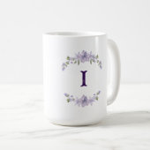 Lavender Floral Initial Personalized Monogram コーヒーマグカップ (正面右)