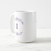 Lavender Floral Initial Personalized Monogram コーヒーマグカップ (正面左)