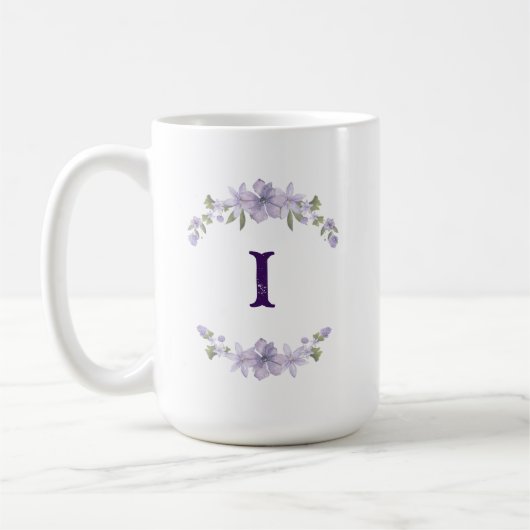 Lavender Floral Initial Personalized Monogram コーヒーマグカップ (左)