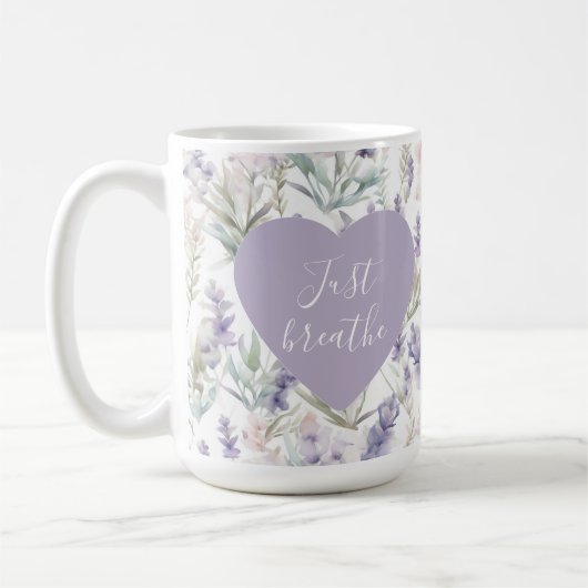Lavender Floral Just Breathe Calm Motivation コーヒーマグカップ (左)
