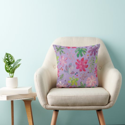 Lavender Floral Leaf Pattern Throw Pillow クッション (椅子)