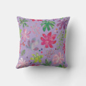 Lavender Floral Leaf Pattern Throw Pillow クッション (裏面)