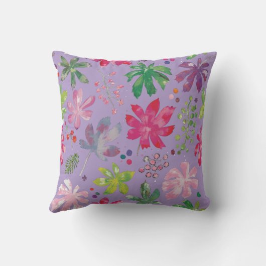 Lavender Floral Leaf Pattern Throw Pillow クッション (裏面)