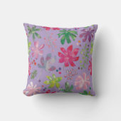 Lavender Floral Leaf Pattern Throw Pillow クッション (正面)