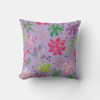 Lavender Floral Leaf Pattern Throw Pillow クッション