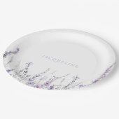 Lavender Floral Personalized Name Shower ペーパープレート (アングル)