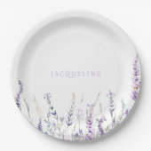 Lavender Floral Personalized Name Shower ペーパープレート (正面)