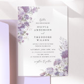 Lavender Floral Photo Back Elegant Wedding 招待状