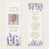 Lavender Floral Photo Funeral Memorial Bookmark (正面&裏面)