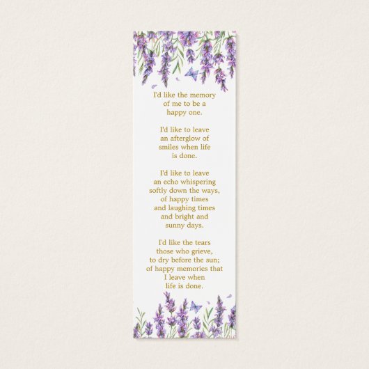 Lavender Floral Photo Funeral Memorial Bookmark (裏面)