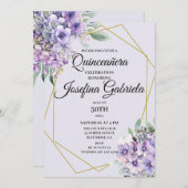 Lavender floral Quinceañera Invitation 招待状 (正面/裏面)