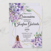 Lavender floral Quinceañera Invitation 招待状 (正面/裏面)