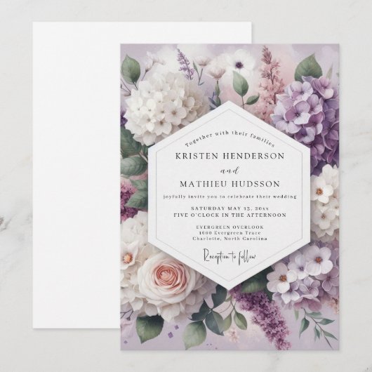 Lavender Floral Romance Wedding 招待状 (正面/裏面)