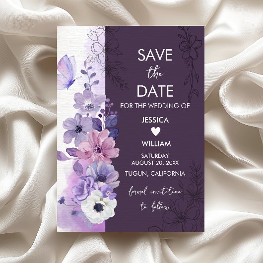 Lavender Floral Save the Date Card セーブザデート