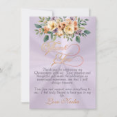 Lavender - Floral & Silver Tiara Quinceanera サンキューカード (正面)