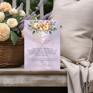 Lavender - Floral & Silver Tiara Quinceanera サンキューカード