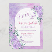 Lavender Floral Sweet 16 Birthday Invitation 招待状 (正面/裏面)