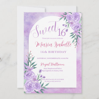 Lavender Floral Sweet 16 Birthday Invitation 招待状