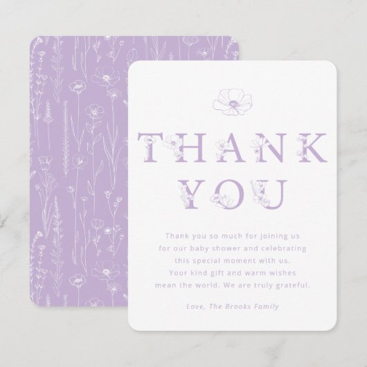 Lavender Floral Thank You Card | Baby Shower サンキューカード (正面/裏面)