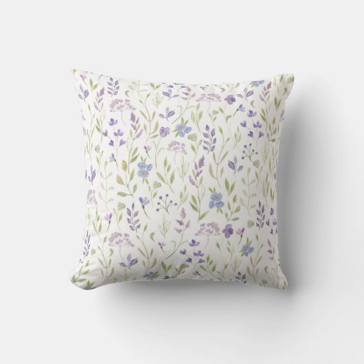 Lavender Floral Throw Pillow クッション (正面)