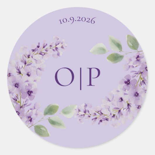 Lavender Floral Watercolor ラウンドシール (正面)