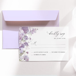 Lavender Floral Watercolor Elegant Wedding 出欠カード