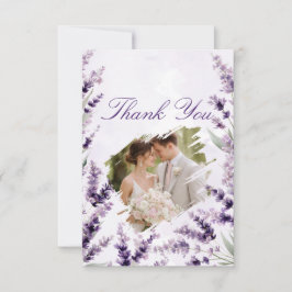 Lavender Floral Watercolor Photo Wedding Thank You サンキューカード
