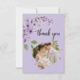 Lavender Floral Watercolor Photo Wedding Thank You サンキューカード