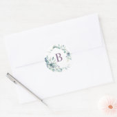 Lavender Floral Watercolor Wreath Monogram ラウンドシール (封筒)