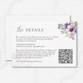 Lavender Floral Wedding Details Card QR Code  エンクロージャーカード