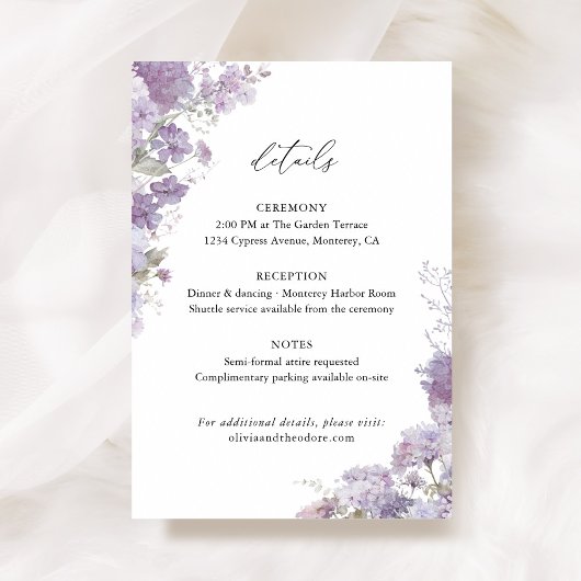 Lavender Floral Wedding Details, Information エンクロージャーカード