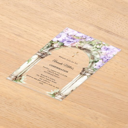 Lavender florals arch girl Confirmation clear アクリル招待状 (レイダウン)