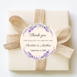 Lavender florals cream champagne wedding thank you ラウンドシール