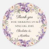 Lavender florals cream champagne wedding thank you ラウンドシール (正面)