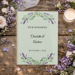 Lavender florals eucalyptus sage green wedding プランナー手帳<br><div class="desc">Organize your big day with this romantic botanical wedding planner. It features a delicate watercolor wreath of purple lavender sprigs and soft sage eucalyptus leaves on a sage green background. This 12-month notebook is the perfect engagement gift for a bride-to-be planning a summer garden wedding.</div>