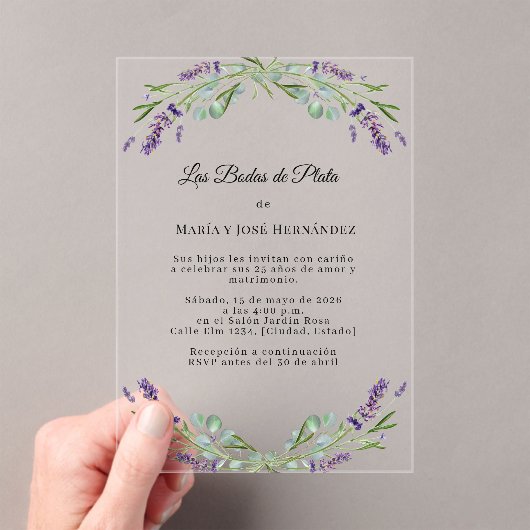 Lavender Florals Invitación Bodas de Plata アクリル招待状 (インサイチュ (ポータブル))