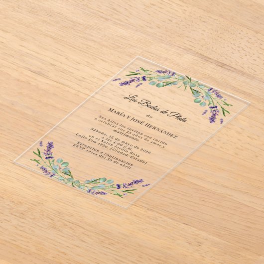 Lavender Florals Invitación Bodas de Plata アクリル招待状 (レイダウン)