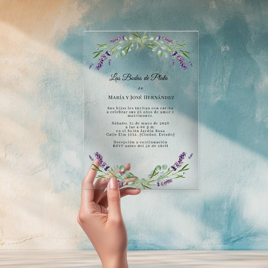 Lavender Florals Invitación Bodas de Plata アクリル招待状