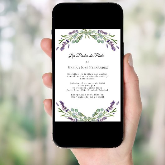 Lavender Florals Invitación Bodas de Plata 招待状