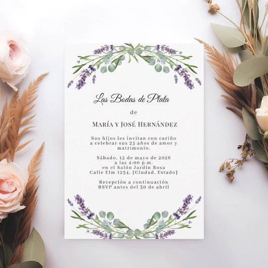 Lavender Florals Invitación Bodas de Plata 招待状