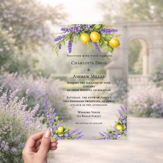 Lavender florals lemons luxury clear wedding  アクリル招待状