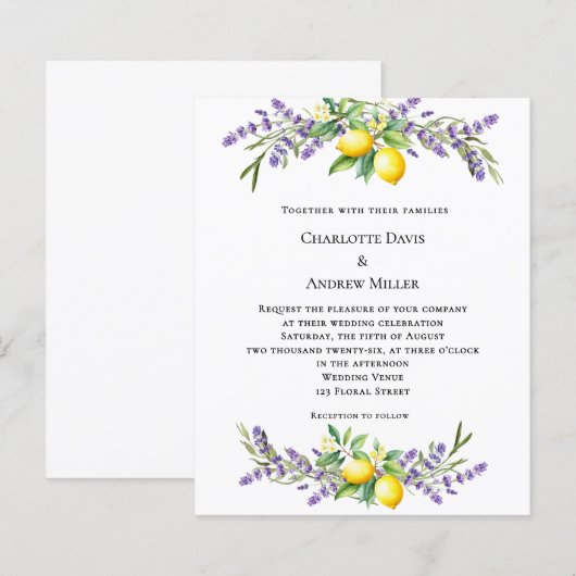 Lavender florals lemons wedding invitation (正面/裏面)